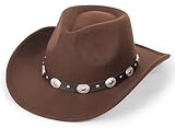 INOGIH Westernhut für Damen und Herren, Cowboy- und Cowgirl-Hut, Fedora Mit Pull-On-Verschluss, Breite Krempe, Braun, Medium