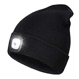 Wmcaps Mütze mit Led Licht, Wiederaufladbare USB Freisprech Stirnlampe Strickmütze Wintermütze Warme Mütze Kappe Scheinwerferkappe zum Camping Joggen Geschenke für Männer Frauen, Schwarz