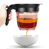 Fetttrennkanne für Soßen, Fettabscheider 1000ml, Doppelfiltrations Fetttrenner, Ein Knopf Pressefreigabe Spender, Einfaches Abscheiden von Fett