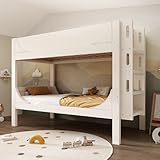 ZIDEY Kinderbett Etagenbett 90x200cm mit Flexibel Leiter, Schlittenform-Design, 1 Bett Werden 2 Einzelbetten, Hochbett Bettgestell Stockbett, Weiß,Ohne Matratze