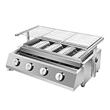 Edelstahl Gasgrill, Gastrobräter 4-flammig, LPG Gasgrill Gasbräter, BBQ Tischgrill, Gas BBQ Grill mit Ölauffangschale Abnehmbarer Grill Höhenverstellbar für LPG