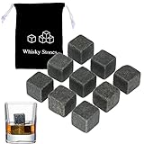 lumcov 9 Stück Whisky Stone,Kühlsteine,Whisky Steine,Whiskysteine wiederverwendba,mit praktischen Stoffbeutel,aus Granitsteine,für Whiskey,Wodka,Gin & Mehr(Size:M)