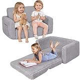 2 in 1 Kindersofa Ausklappbar, Extra Breite Kindersessel ab 1 Jahr für Kinderzimmer, Kindercouch mit Abnehmbarem Cover, Weich Kinder Sofa für Mädchen und Jungen, Grau