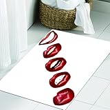 JHAOUNUK Schnell trocknende Badezimmermatte, saugfähige Bodenmatte für Zuhause, rutschfeste Gummi-Unterseite, leicht zu reinigen, Badezimmer-Duschmatte, küssend, knallrote Lippen, sexy Lippenstift