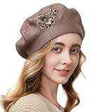 Gajaous Blumenstickerei Baskenmütze für Damen, Französische Stil Strickbaskenmützen, Stilvolle Unifarbe Baskenmütze für Frauen Damen