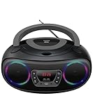 Denver TCL212BT Radio mit Bluetooth, Bluetooth Radio mit Lichteffekte, Tragbarer CD player, AUX, USB, Grau, Schwarz