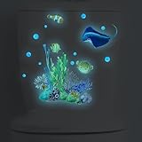 HGDESIGN® Wandtattoo Leuchtend Wandaufkleber leuchtsticker WC Toilettendeckel Aufkleber Aquarium Unterwasserwelt Fisch Badezimmer Wandsticker Klo Toilette Bad Dekoration (B)