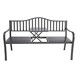 Metall Gartenbank mit integriertem Tisch - 150 x 56 cm - Sitzbank 2in1 anthrazit pulverbeschichtet - Parkbank Bank mit Klapptisch Ablage für Garten Balkon Terrasse 450kg Belastbarkeit wetterfest