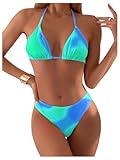GORGLITTER Damen Bikini Set Sommer Batik Badeanzug Triangel Bikini-Set Neckholder Badeanzug Urlaub Strand Bademode Minzgrün M