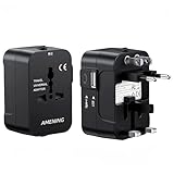 Amening Universal-Reiseadapter,Reiseadapter Adapter Weltweit mit 1 USB-Aund 1 Typ-C Ladeanschluss,Internationaler Steckdosenadapter für Deutschland,USA,UK,AUS,EU,Thailand,Italien,Australien