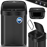 KESSER® Sensor Mülleimer Küche 30 L | Automatik mit Bewegungssensor Abfalleimer & Soft-Close-Deckel | Müllbehälter mit Touch-Bedienfeld & Sensor | LCD-Display | Edelstahl | inkl Müllsackhalter Schwarz