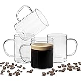 ComSaf Kaffeetasse 4er Set, Tasse aus Glas mit Henkel, 400ml Gläser aus Borosilikatglas, Kaffeegläser, Teegläser