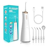 FlossJet Munddusche Kabellos Weiß Tragbare IPX7 Wasserdichte Munddusche für Zahnreinigung und Zahnspangenpflege 4 Modi 5 Düsen 300ml Wassertank water flosser USB-C Schnellladung Effektive Mundhygiene