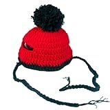 Hunde-Beanie-Mütze, gestrickt, warme, weiche Hunde-Weihnachtsmütze mit Bommel und Ohrlöchern, niedliche verstellbare Schnur, Urlaubszubehör für kleine Haustiere, Rot