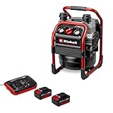 Einhell Professional Akku-Kompressor SILENZZO 36/210 Power X-Change (36 V, max. 8 bar, 210 L/min Ansaugleistung, Manometer, ölfrei, besonders leise, inkl. 2x 4,0 Ah Akkus, Twincharger)