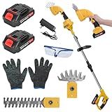 Akku-Teleskop-Heckenschere, 21V Akku-Gras- und Strauchschere, 2×1500Mah, Schnellladegerät, Schnittbreite Grasschneideblatt 120 mm, Strauchscherenmesser 200 mm