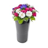 Grabvase zum Hinstellen als frostsichere Grabdeko - Runde Friedhofs-Vase in Grau als wetterfester Kunststoff Grabschmuck - 20 cm Blumenvase zum Stellen für Urnengrab Grabstein Grabplatte