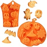 Halloween Kürbis Silikon Backform, Herbst Kürbis Backform, Halloween Pumpkin Silicone Baking Mould, Kürbis Fledermaus Schädel Geisterform Silikonform, für Küche DIY Backen(2 Stück)