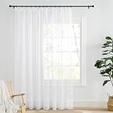 PONY DANCE Wohnzimmer Vorhang mit Kräuselband für Schienen 1er Set H 245 x B 300 cm Extra Breite Gardine Weiß Transparent Voile Sheer Curtains with Rail Hooks for Bedroom