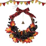 Halloween-Türkranz, künstliche Blätter, Ornament, 40,6 cm, Ahornblätter, Beeren, festlicher Kranz für Kaminsims, Kamin, Winter, Innenbereich, Fenster, Tür, Veranda, Party, Outdoor, Tisch, Halloween