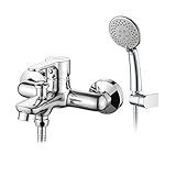 GRIFEMA Bad-Duschsystem mit Handbrause, Wannenarmatur mit 5 Funktionen, Mischbatterie für Badewanne, Brauseschlauch und Halterung, Aufputz, Chrom, Modell G13003