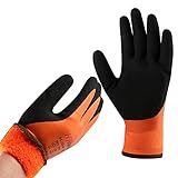 DS Safety Arbeitshandschuhe Winter Wasserdicht Thermo Warme Winterhandschuh Montagehandschuhe Grip Winterarbeitshandschuhe Arbeit Doppelbeschichte Nylon Isolierte Handschuhe Orange Größe 9 / L
