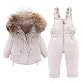 Wyongtao Schneeanzüge für Baby-Mädchen Bekleidungsset Winter Kinder 2 Stück Daunenjacke Mantel mit Schneelatzhose Lätzchen Hose Jungen Mädchen Skianzug Kleidung