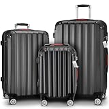 MONZANA® 3tlg. Kofferset, Schwarz - M-L-XL - inkl. Schloss, Organizer & Kofferwaage - Gurt Gel-Griffe, Zwillingsrollen, Standfüße, Trolley, Reisekoffer, Hartschalenkoffer, Gepäck-Set, Trolley Set