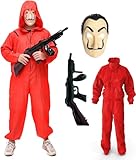 TK Gruppe Timo Klingler Kostümheld® 3 in 1 Unisex Kostüm Set - Haus des Geldes für Erwachsene Unisex mit Dali Salvador Maske, Gewehr, Anzug für Fasching & Halloween (XL-XXL / 180-200 cm)