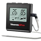 ThermoPro TP16 Fleischthermometer Grillthermometer digital Bratenthermometer Ofenthermometer Thermometer Küchen mit Timer für BBQ, Grill, Smoker Schwarz