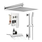 Premium Duschsystem mit Regenduschkopf, Verstellbare Handbrause, Wandmontage, Chrom-Finish, Badezimmer Duscharmatur Set mit Ablage, 40cm Höhenverstellbar