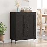 QJBSAVVA Sideboard Schwarz Eichen-Optik 69,5 x 34 x 90 cm, Modernes Lowboard mit 2 Türen aus Verbundholz und Eisen, Stabile Anrichte für Wohnzimmer Esszimmer Flur, Montage erforderlich