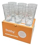 6 x Premium Dubbeglas 0,5 Liter + 6 x 'Pfälzer Sprüche' Woideckel - Weinschorle Gläser, Schoppenglas, Pfalz Schorle Gläser, Pfälzer Dubbegläser