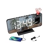 Radiowecker mit 180° Projektor,Projektionswecker für Schlafzimmer, Digitaluhr für Schlafzimmer 7' LED-Anzeige,USB/Type-C-Anschluss, 12/24H,Doppelalarm mit Wochenend/Wochentagsmodus, Snooze, Dimmer