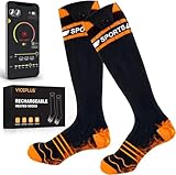 Beheizbare Socken Beheizte Socken,Heizsocken Skisocken 5v 5000 mAh Wiederaufladbare Warme Socken Fußwärmer mit APP-Steuerung Warme Winter Socken Männer Frauen (Schwarz Orange)