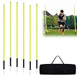 AufuN Slalomstangen Set 150cm, 6er-Set Trainingsstangen mit Stahlspitzen und Tragetasche, Agilität Stangen für Agility- &Koordinationstraining – für Fußball & Hundesport (1.5M)