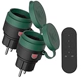 SURNICE Funksteckdosen mit fernbedienung Aussen, IP44 Wasserdicht Steckdosen Set 1+2, 2300 Watt, für den Außenbereich, 80M Reichweite, Plug & Play Funkschalt Set (2funksteckdose+1fern bedienung)