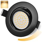 GeyouLux LED Einbaustrahler 230V Dimmbar 68mm 6W IP44 LED Spots 45° Schwenkbar 3000K Warmweiß Deckenspots für Badezimmer Küche Wohnzimmer Einbauspots Flach Einbauleuchten Schwarz 1er set
