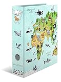 HERMA Ordner A4 Weltkarte, 7 cm breit, Ringordner mit Kindergarten Motiv, bunter Aktenordner mit Innendruck für Jungen, Mädchen und Kinder