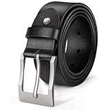 J.Fée 1Pc Gürtel Herren Schwarz, Ledergürtel Herren, Quadratischer,35mm Breite,Gebürsteter Dornschließe in Silber, Herrengürtel Leder Schwarz, Geschenke für Männer, 130CM