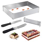 QUTHZZHY Backrahmen Rechteckig Verstellbar, Kuchenform Eckig,Edelstahl eckig Backform, Eckig Backrahmen für Backblech mit Teiler, Spatel, Tortenplatte Rechteckig für Kuchen Torten Pizza Backen