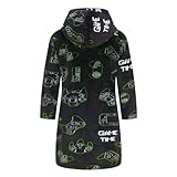 RUOGU Kinder-Bademantel mit Kapuze, Plüsch-Fleece-Bademantel für Mädchen und Jungen, Schwarzes Gamepad, 9-10 Jahre