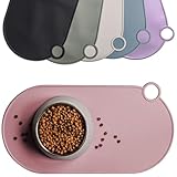 ne&no Napfunterlage Silikon | für Katzen und kleine Hunde | Katzennapf Unterlage wasserdicht | Futtermatte rutschfest | Silikonmatte mit Aufhängeschlaufe 49 x 25 cm (Rose)