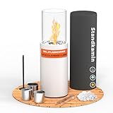Ethanol Standkamin Rund für Garten Terrasse Balkon Deko 80CM Freistehender Ethanol Standkamin für Indoor & Outdoor - Bio Ethanol Kamin mit Natürlich Flamme Unbegrenzte Brenndauer (Weiß)