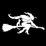 CHSLO Autoaufkleber 15,5 cm * 7,9 cm Hexe Und Katze Auf Besenstiel Interessante Vinyl Auto-Styling Auto Aufkleber Aufkleber Dekor Schwarz/Silber