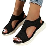 Sandalen Damen elegant schwarz, Orthopädische Sandalen Damen Sommer Bequem Waschbare Slingback Orthopädische Slide Sport Sandalen mit Weiche Fussbett Outdoor Trekkingsandalen Casual Strick Mesh