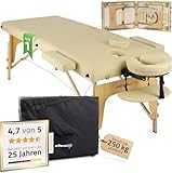 HABYS Sofia Light Massageliege | Klappbar Holz 2 Zonen | Massagetisch mit Vollausstattung | 185 x 60 x 85 cm, bis 250 kg | Armlehnen, Kopfstütze, Tragetasche, MDR-Zertifiziert | Beige
