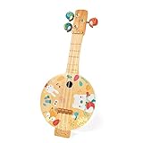 Janod - Pure Banjo - Holz Musikinstrument für Kinder mit Hübschen Illustrationen - Stimmschlüssel in Vogelform - 3 Ersatzsaiten - Farben auf Wasserbasis - Ab 3 Jahren, J05160