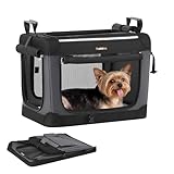 Feandrea Hundebox faltbar, 50 cm Transportbox für kleine Hunde, Hundetasche, Oxford-Gewebe, mit 4 Türen aus Netzstoff, Griffen, Taschen für Futter und Wasserflasche, tintenschwarz PDC015BH02