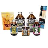 J.Kinski® Bio Kimchi Ramen Brühe Set für 2 Personen mit Rezeptkarte, Freilandhuhn-Knochenbrühe Bio, Ramen Nudeln, Kimchi Crisps, Umami Gewürz ohne Glutamat, Chili Öl, Black Garlic Shoyu Tare